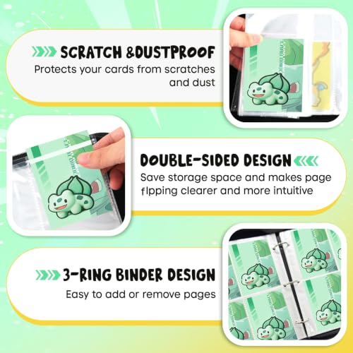 400 Cards Capacity Trading Card Binder, Card Holder with 50 Removable Sleeves, Double Sided 8-Pocket Pages Zipper Album with Wrist Strap for TCG, Sports & Game Cards, Gift for Boys and Girls - color: Light Green