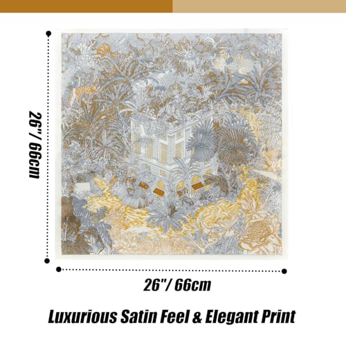 Seawhisper Premium Printed Satin Silk-Like Neck Scarf for Women Square 26" - color: Gold