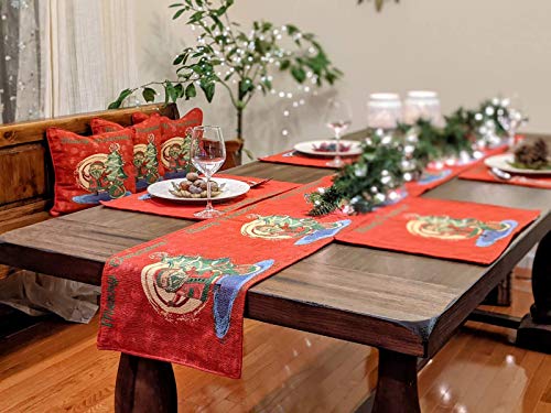 DaDalogy Red Merry Christmas Santa Claus Placemats Set of 4 Festive Winter Holiday Tapestry - Cotton Linen Wove Dining Room Table Mats - 13” x 19” (17615) - color: Red Santa Claus