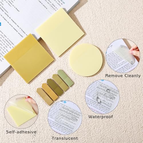 1450 Sheets Transparent Sticky Notes, 3 x 3 inch Aesthetic Clear Lined Sticky Notes with Pen, Gradient Color Waterproof Self-Adhesive Annotation Tabs for Bible Journaling (Yellow) - color: Yellow