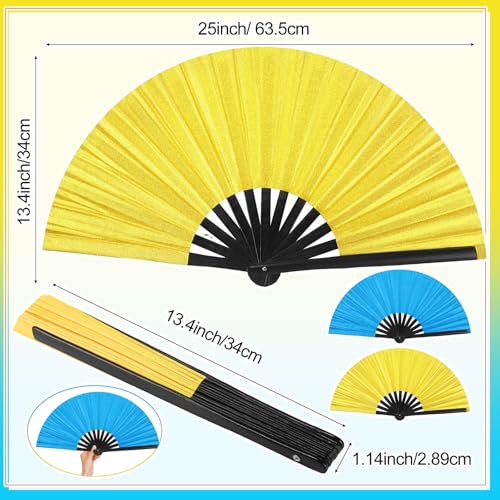 Maitys 2 Packs Large Folding Hand Fans, 13'', Glitter Yellow and Blue - color: Glitter Yellow and Blue
