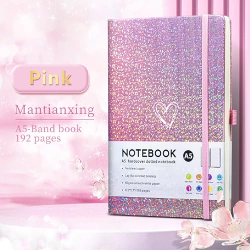 Bling A5 Lined Journal Notebook with Pen for Girls Women, Pink - color: Pink