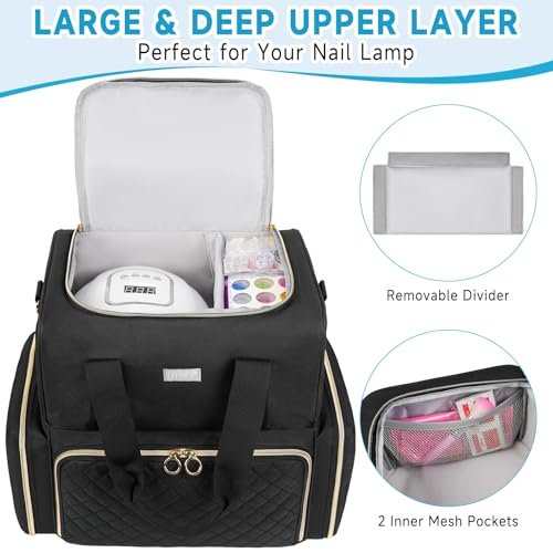 Nail Polish Organizer Holds 80+ Bottles,Nail Polish Carrying Case with 2 Removable Bags,Nail Organizers and Storage for Nail Tech,Portable Nail Supplies Holder,Mother Day Gift for Women Grils,Black - color: Black