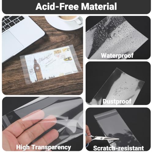 25 Pack Archival Photo Sleeves 3.9x6.5" - Acid Free Crystal Clear Plastic Bags Self Adhesive, Clear Paper Sleeves Protector, Plastic Covers for Paper Photo Prints Cardstock - size: 3.9x6.5"