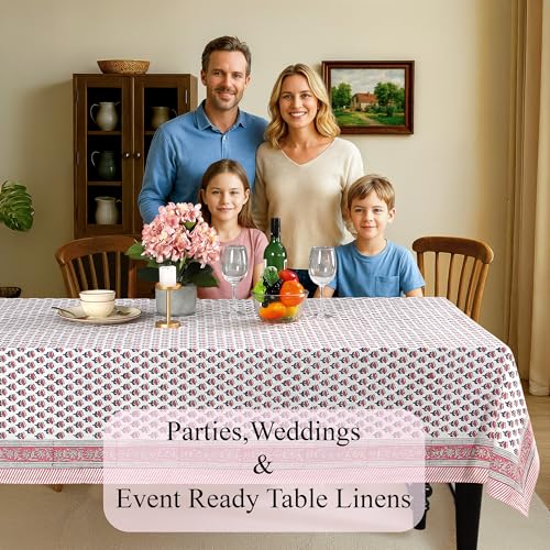 CPC Pink Sapphire Block Print 100% Cotton Rectangle Tablecloth 54x54 Inch - color: Pink Sapphire, size: 54" x 54" (Square)