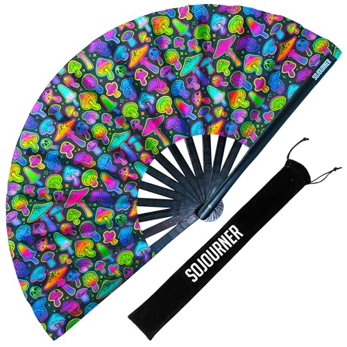 SoJourner Folding Rave Fan, Psychedelic Mushroom - color: Psychedelic Mushroom