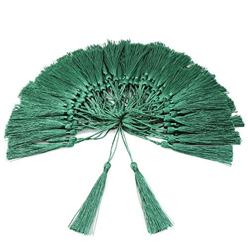 VAPKER 100 Pieces Green Silky Handmade Soft Tassels 13cm/5-Inch With 2-Inch Cord Loop for Jewelry Making, DIY Projects, Bookmarks - color: G:green