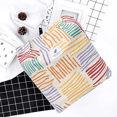 Ayieyill Corduroy Tote Bag for Women Canvas Shoulder Cord Purse with Inner Pocket - color: Colorful Stripes