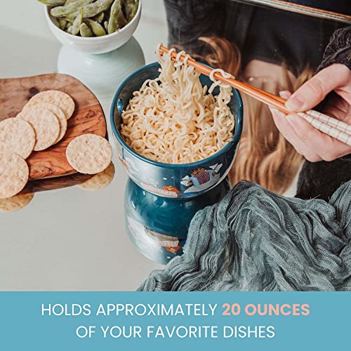 Disney Lady And The Tramp Serenade Ceramic Ramen Dinnerware Set | Includes 20-Ounce Noodle Bowl and Wooden Chopsticks - color: Blue