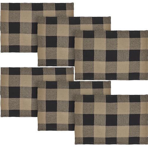 VHC Brands Placemat 13x19 Set of 2, Cotton Dining Room, Kitchen Placemat, Dining Table Placemats, Place Mat, Black Check Collection, Rectangle 13x19, Country Black, 3 Pack 6 Pack - color: Country Black, size: 6 pack