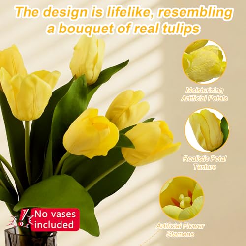 10 Stems 14 Inch Tulips Artificial Flowers Realistic Faux Flowers - color: Yellow