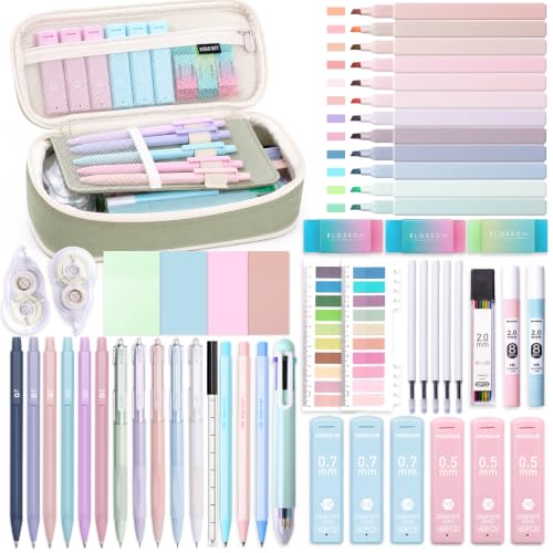 XKDOUS 54 Pcs Pencil Case with Supplies, Cute Aesthetic Stationery Set - color: Green