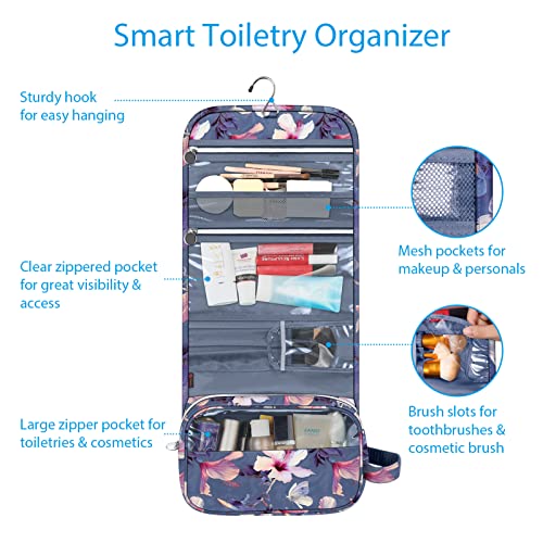 FINTIE Hanging Toiletry Bag Portable Travel Cosmetic Makeup Organizer - color: Blooming Hibiscus