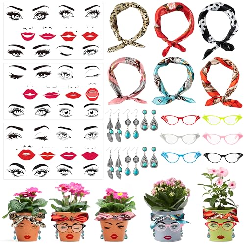 DSjuedui Funny Face Planter Pot Accessories, 29Pcs Face Stickers for Crafts