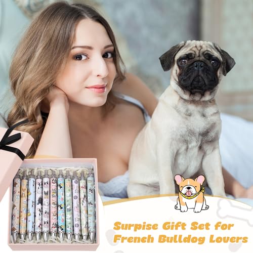 Dispowreath 24 Pcs French Bulldog Puppies Sticky Notes with Pens Christmas Cute Gifts Notepad Memo Note Pads Self Adhesive Kawaii Dog Black Ink Ballpoint Pen for Frenchie Lovers Office School Supplies - style: Bulldog