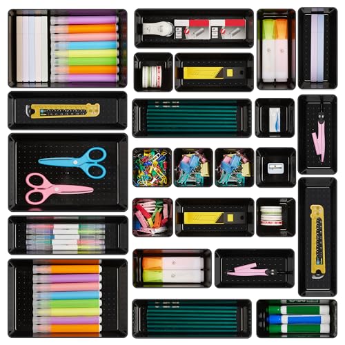 Vtopmart 25 Pack Plastic Drawer Organizers with Non-slip Rubber Pads - color: Black
