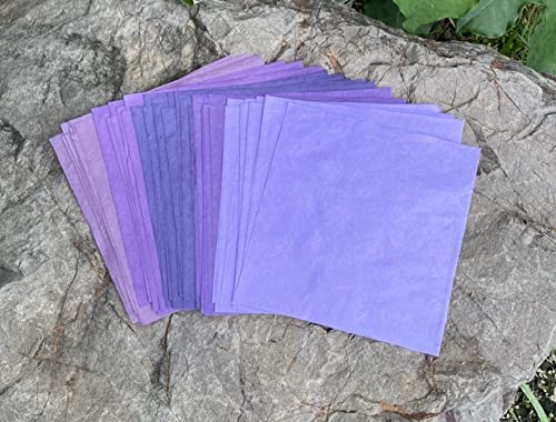 Natural Fiber Mulberry Paper Sheets 6 x 6 Inches, 50 PCS Handmade Craft Paper for Origami, Scrapbooking, Card Making, DIY Decoration, Mixed Media Art (Purple Tone, 6x6 Inch) - color: Lavender Tone, size: 6 x 6 inches