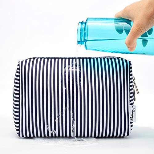 Narwey Makeup Bag Travel Toiletry Bag, Cosmetic Bag for Women Girls - color: Blue Stripe, style: Large