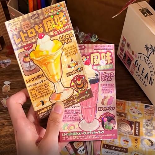 Kawaii Scrapbook Sticker Book Set (2PCS), 600+ Cute Dessert & Retro Food Stickers for Journaling, Junk Journal, Planner, Aesthetic Scrapbooking Supplies for Teens & Adults (C+D) - color: C+d