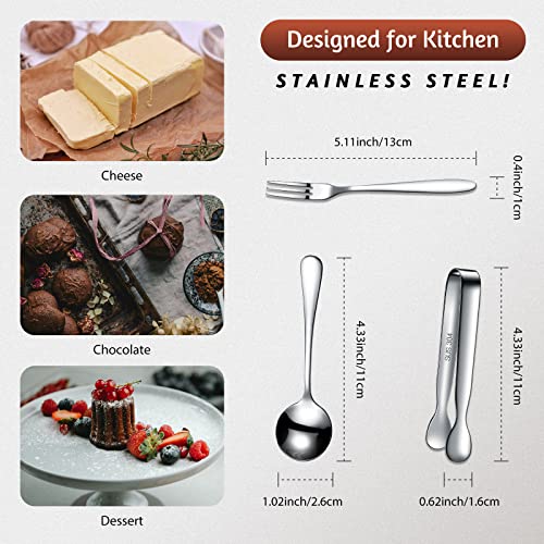24 Pcs Mini Appetizers Forks and Spoons Tongs, Circular Spoon, Silver - color: Silver, size: Circular Spoon