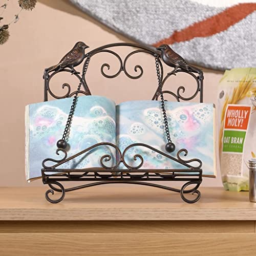 Metal Cookbook Stand Clearance Recipe Book Holder for Kitchen (Birds/Vintage Scrolls, Bronze) - style: Birds/Vintage Scrolls