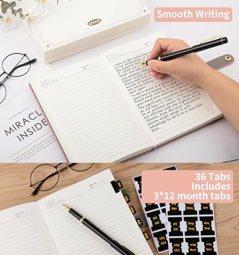 A5 Lined Leather Journal Notebook, Hardcover Journal Set with Pen, Monthly Index Tabs and Gift Box, 320 Pages 100GSM Thick Paper, Thick Daily Diary, Journal for Women, Men, School, Travel, Work(Pink) - color: Pink