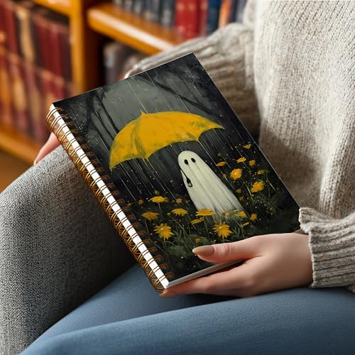 Notebook Journal for Women - A5 Spiral Notebook with Ghost in forest Design, Vintage Dark Romantic Ghost Wildflowers, Gothic Office & School Supplies, Unique Gifts for Women Birthday, Christmas (Yellow umbrella) - color: Yellow umbrella