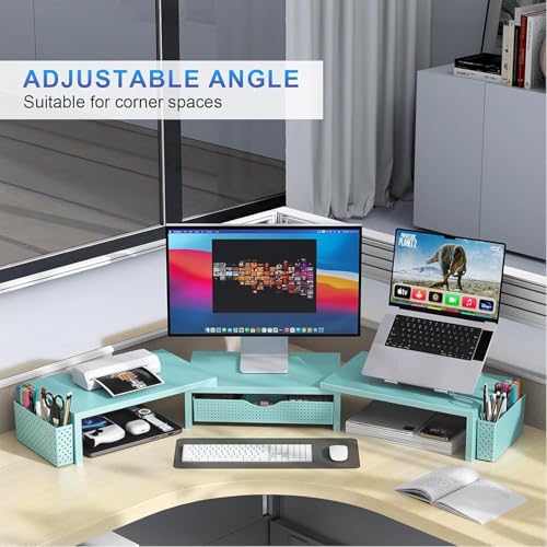 gianotter Dual Monitor Stand Riser With Drawer and 2 Pen Holders - color: Blue