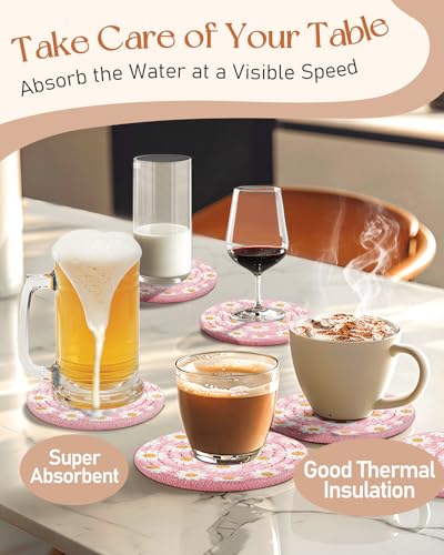 Absorbent Cup Coasters Set of 6 with Holder, Daisy - color: Daisy
