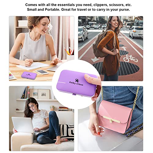 Manicure Set, Travel Mini Nail Clippers Kit Pedicure Care Tools, 10pcs Stainless Steel Grooming kit (Violet) - color: Purple