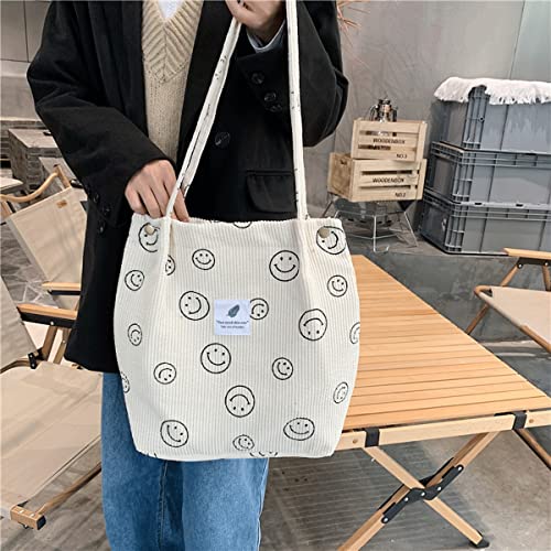JARKJARD Corduroy Aesthetic Cute Tote Shoulder Bag for Teen Girls School - color: Beige