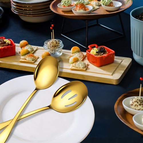 Serving Spoons Set, 8PCS, 10-Inch, Includes 4 Large, 4 Slotted, Gold - color: Gold, size: 8 Pieces (Large and Slotted)