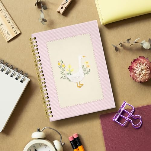 BRRNYOI Pink Floral Goose Notebook Journal 5.5x8.3, Goose Lover Gifts Journal, Animal Lover Gifts for Women, Preppy Cute Geese Wildflower Hardcover Spiral Notebooks for Note Taking
