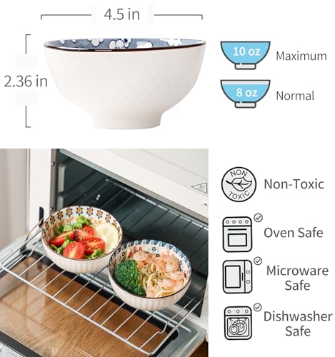 Rice Bowls 10oz, Japanese Style Bowls Set of 6 with Gift Box - Blue and White Ceramic Bowls for Soup, Dessert, Ice Cream, Snack - Kitchen Gifts for Women (Blue and White) - color: Japanese B (6 bowls)