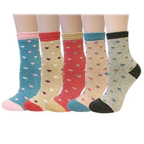 Bowbear Women’s 5-Pair Vintage Pattern Wool Socks - color: Sweetheart, size: 9-11