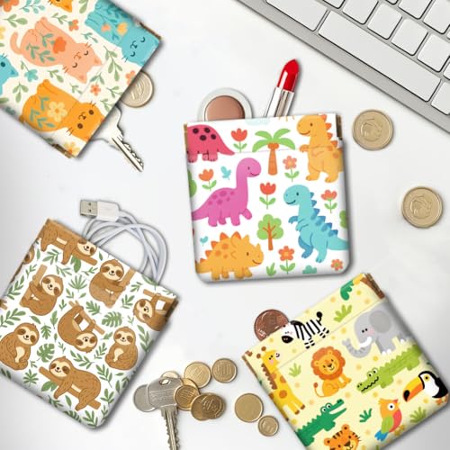 Peacoblue animals and plants Coin Purse,PU Leather Squeeze Pouch 4PCS - style: Animals and Plants