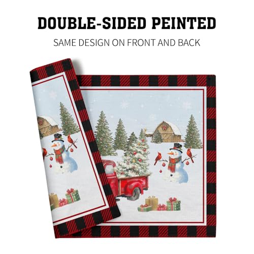 Giwawa Christmas Truck Placemats Set of 4 Winter Snowman Xmas Trees Place Mat with Black Red Buffalo Plaids 12"x18" Snow Farm Scene Non Slip Table Mats for Kitchen Dining Holiday Party Decor - color: Christmas Truck