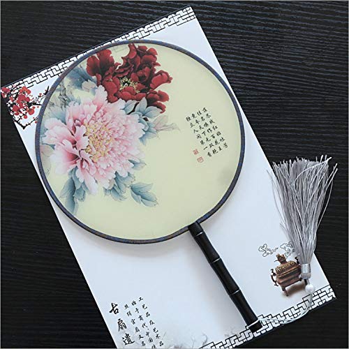 Seres Classic Round Fan,Wood Fan Rib&Semi-Transparent Silk Cloth,10+ Optional Patterns,Diameter 8.3in,团扇 (19.Red and Pink) - color: 19.Red and Pink