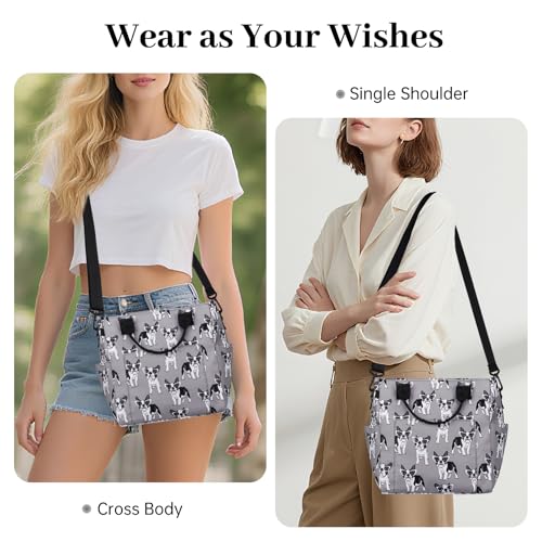 Crossbody Shoulder Bag for Women - Water Resistant Casual Handbag Purse with Multiple Pockets, Adjustable Strap - color: Gray Dog