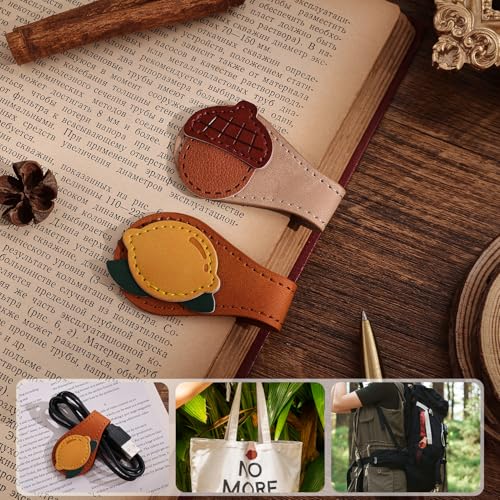 2PCS Vintage Magnetic Leather Bookmark, Leather Magnetic Bookmarks for Women, Magnetic PU Bookmarks Clip Book Accessories, Lemon & Acorn - style: Lemon & Acorn