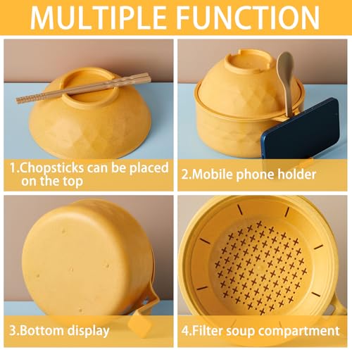 1 Set Microwave Ramen Cooker Bowl with Utensils, Yellow - color: Yellow