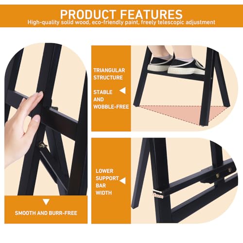 Black Smiley Wooden Easel for Painting, Wedding Signs & Display - color: Black