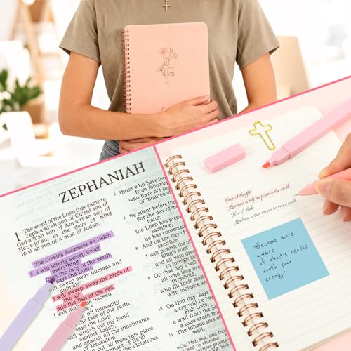 Bible Study Supplies Journaling Kit with Pen Cas, Tabs, Notebook and No Bleed Highlighter, Aesthetic Book Annotation Kit, Christian Gifts for Women Grils Friends (Pink Pow) - color: Pink Bow