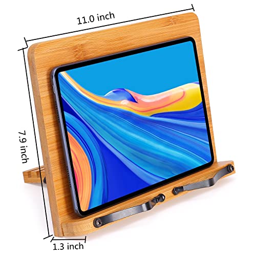 MEGREZ Foldable Bamboo Book Stand Adjustable Cookbook Reading Tablet Holder - color: Stay Positive, size: 11.0 x 8.0 inch