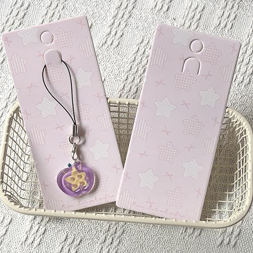 100 Set Keychain Display Cards with Bags,Jewelry Packaging Blank Hanging Cards for Selling - color: Pink