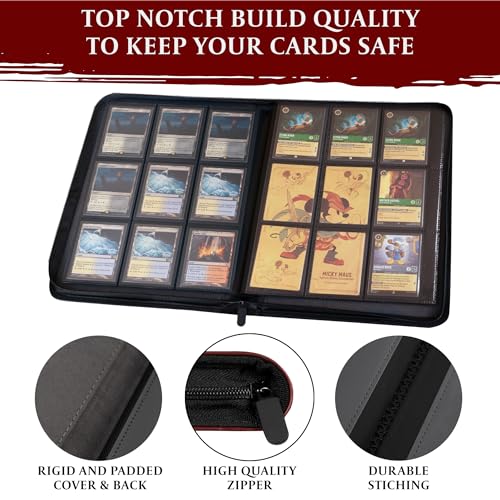 Trading Card Binder - 9 Pocket Album w Zipper - 360 Side Loading Folder for TCG - 3D PU Leather - For MTG, Disney Lorcana Trading Card Game, Magic The Gathering, Pokemon - Book Accessories Gift - Blue - color: Blue