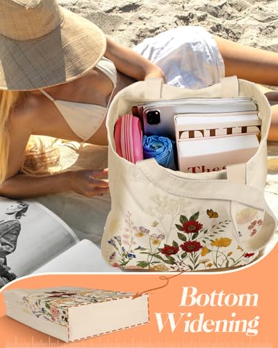 Miss Adola Canvas Tote Bag with Matching Makeup Pouch - color: New Retro Flowers