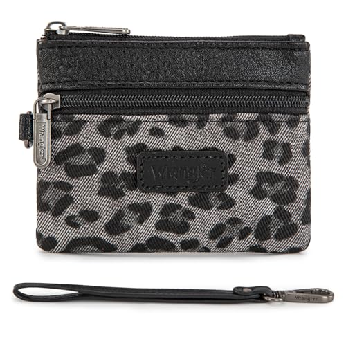 Wrangler Small Wallet for Women Cheetah Print Wristlet Wallets Mini Change Pouch Black - color: Leopard Print Black