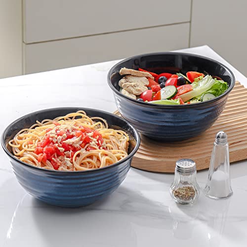 HASENSE Serving Bowls, 60 Ounces Ceramic Salad Pasta Soup Bowls, 8.5 inch Large Bowls for Kitchen Ramen Pho Fruit Cereal Popcorn, Microwave and Dishwasher Safe, Set of 2, Blue - color: Blue, size: 65 Ounce