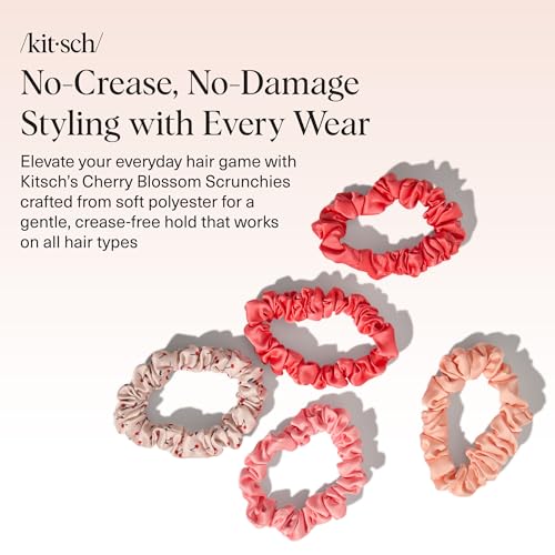 Kitsch Ultra-Petite Satin Scrunchies for Women - Cherry Blossom, 5pcs - color: Assorted Cherry Blossom